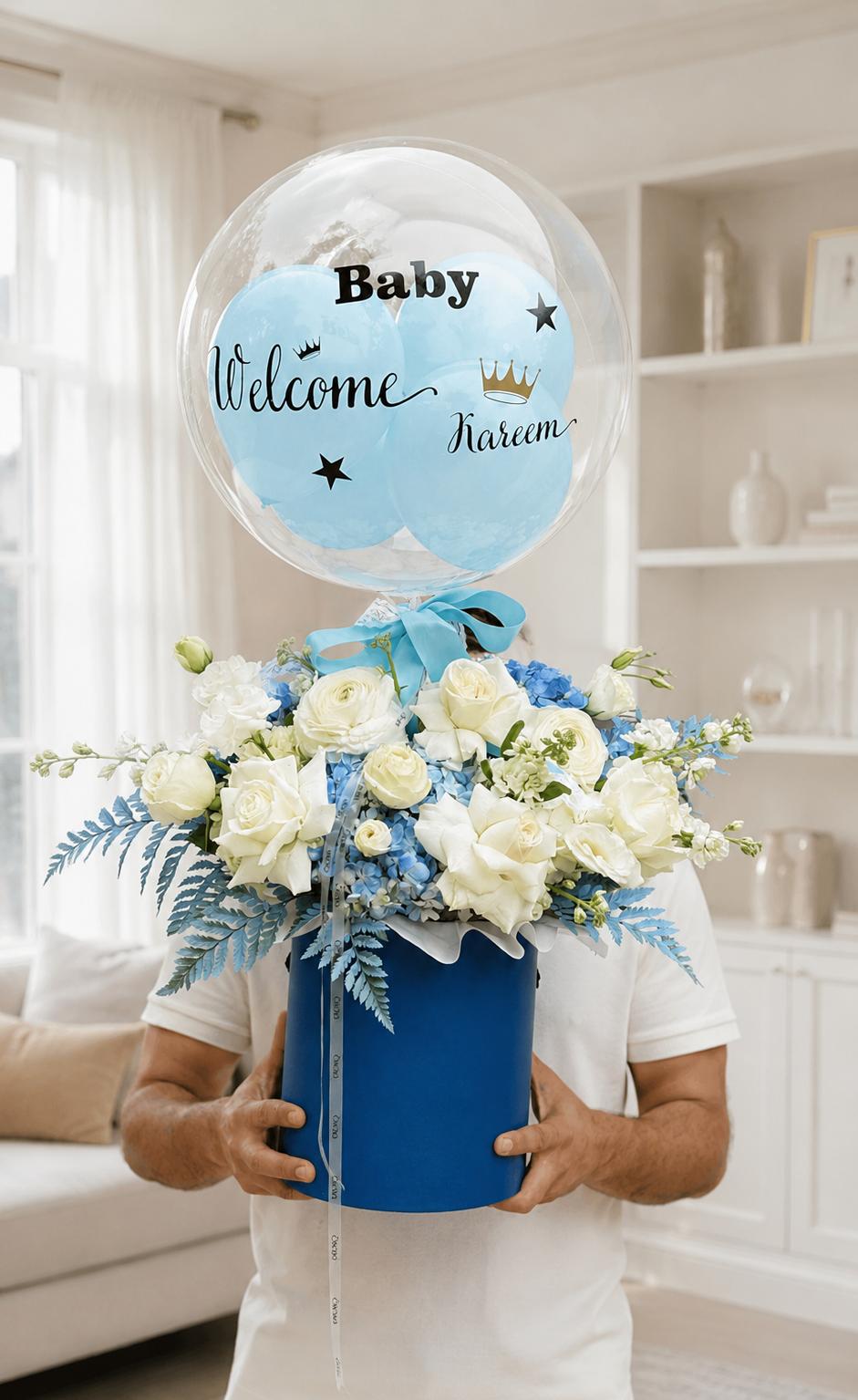 Welcome Baby Boy Luxury Flower Box with Balloon
