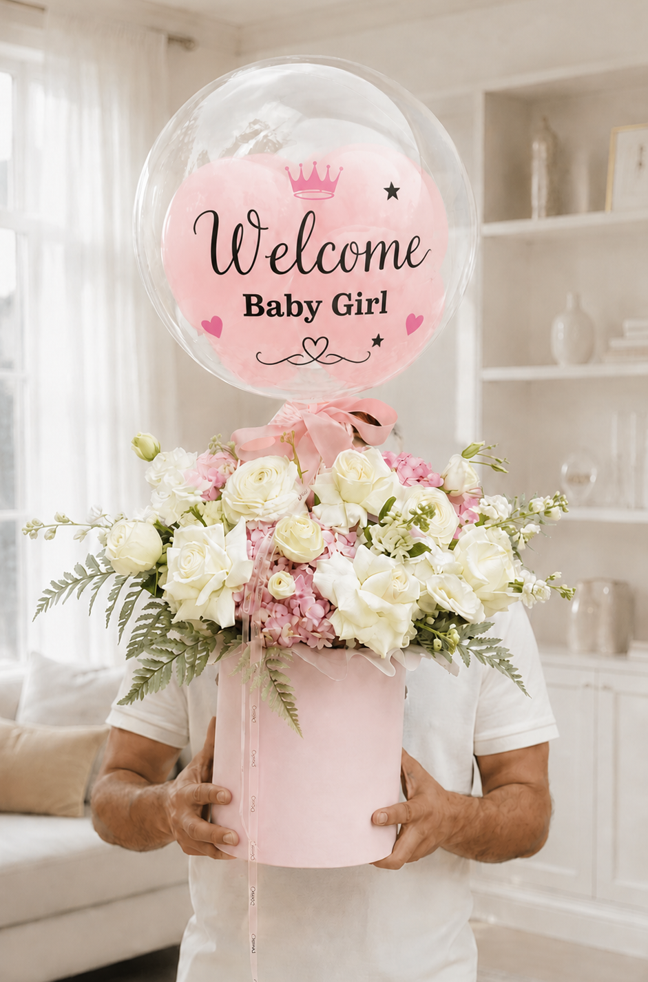 Welcome Baby Girl Luxury Flower Box with Balloon