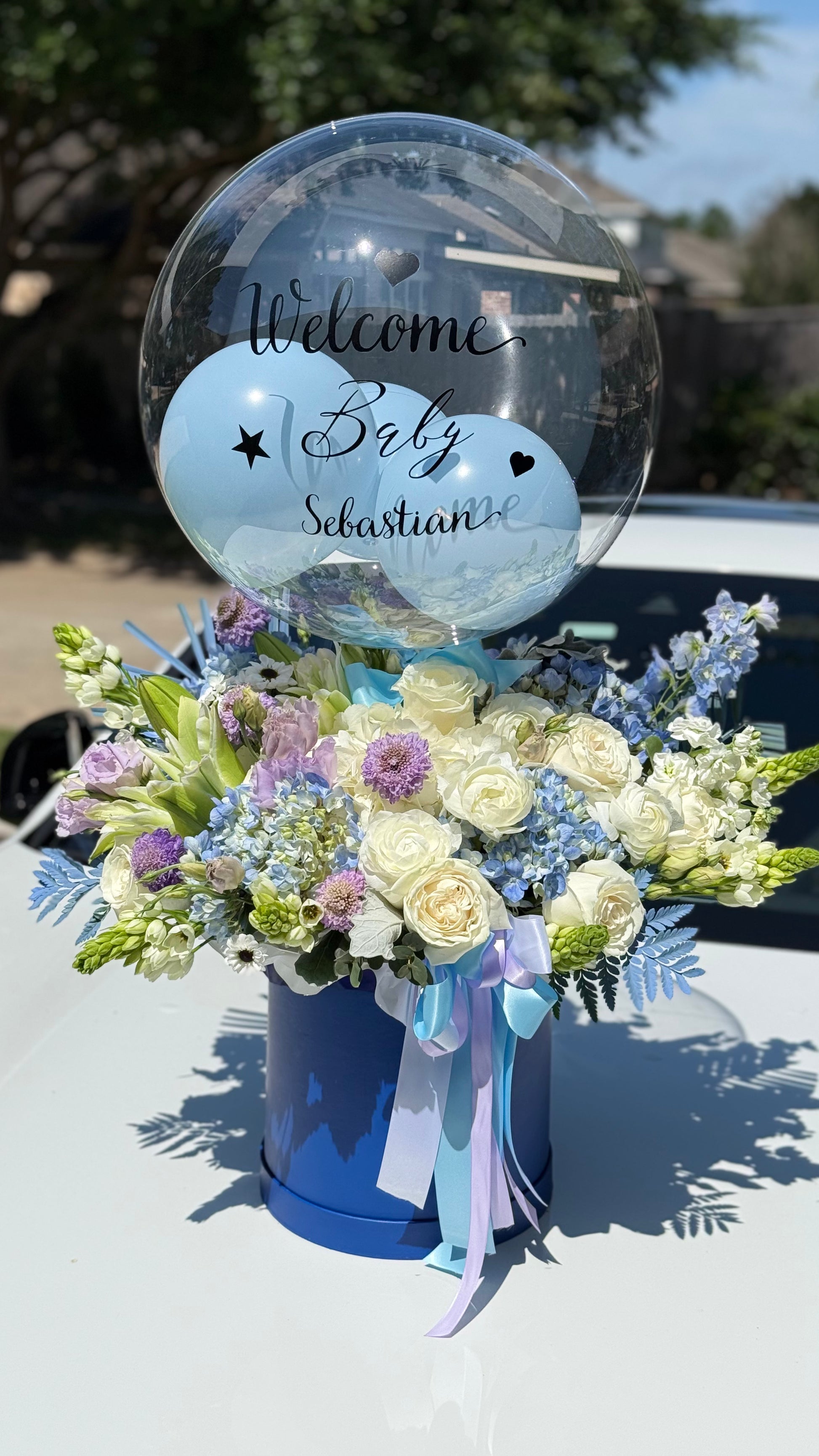Welcome Baby Boy Luxury Flower Box with Balloon